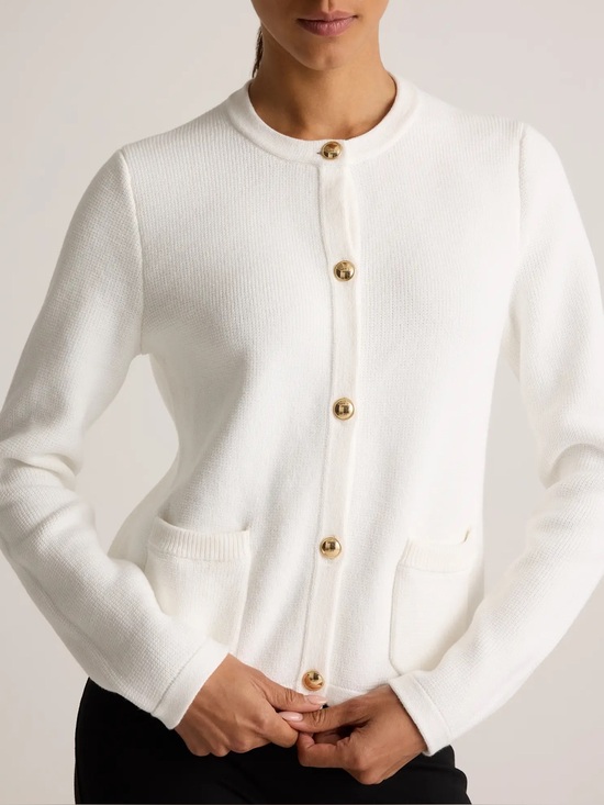 Quince Sweaters - Quince 100% Organic Cotton Lady Jacket Sweater Ivory Medium Gold Buttons